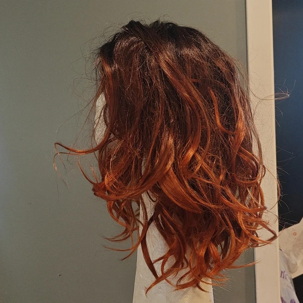 Womens Long Wavy Ombre Wig - Brown to Copper